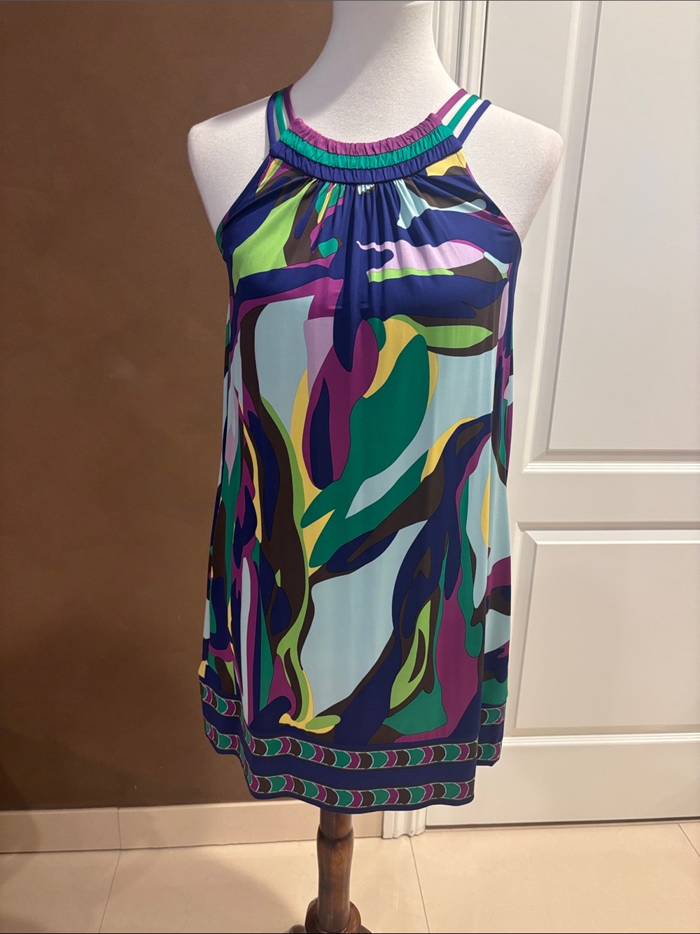 BCBGMaxAzria Vintage Multicolor Halter Abstract Print Mini Dress